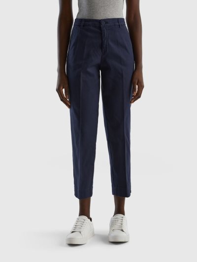 Dark Blue Women's Benetton Cropped Stretch Cotton Chinos | AU028975