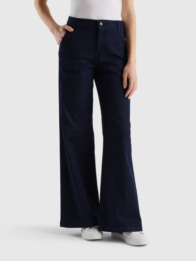 Dark Blue Women's Benetton Flared Stretch Cotton Jeans | AU239001