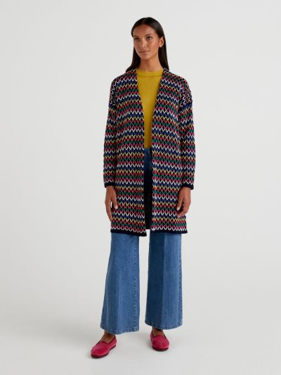 Dark Blue Women's Benetton Long Multicolored Cardigan | AU686502