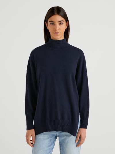 Dark Blue Women's Benetton Oversized Fit Cashmere Blend Turtleneck Sweaters | AU528149