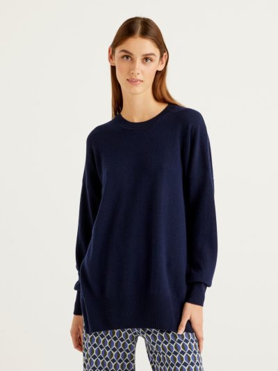 Dark Blue Women's Benetton Oversized Slits Sweaters | AU792570