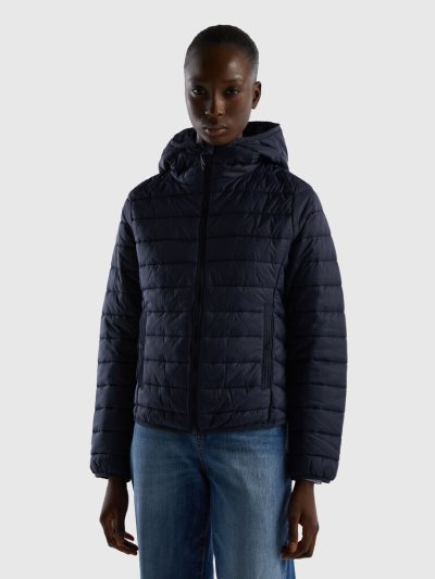 Dark Blue Women's Benetton Puffer Recycled Wadding Jackets | AU350614