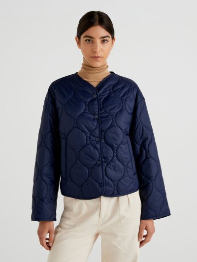 Dark Blue Women's Benetton Short Quilted Light Jackets | AU781687