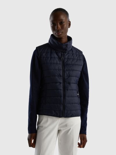 Dark Blue Women's Benetton Sleeveless Puffer Recycled Wadding Vest | AU184338