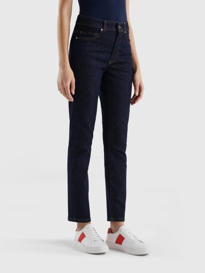 Dark Blue Women's Benetton Slim Fit Stretch Cotton Jeans | AU360269