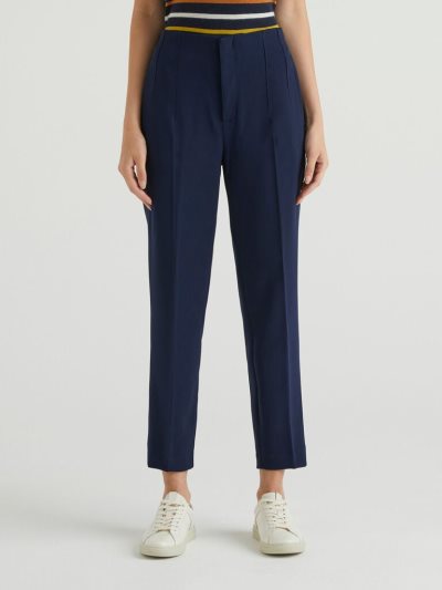 Dark Blue Women's Benetton Straight Stretch Trousers | AU257302