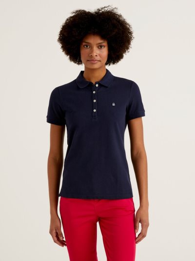 Dark Blue Women's Benetton Stretch Cotton Polo Shirts | AU705979
