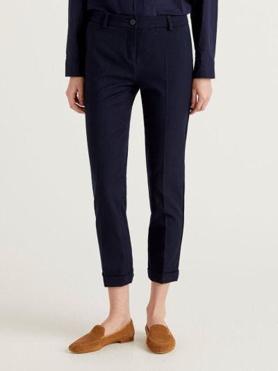 Dark Blue Women's Benetton Stretch Cuffs Trousers | AU054248