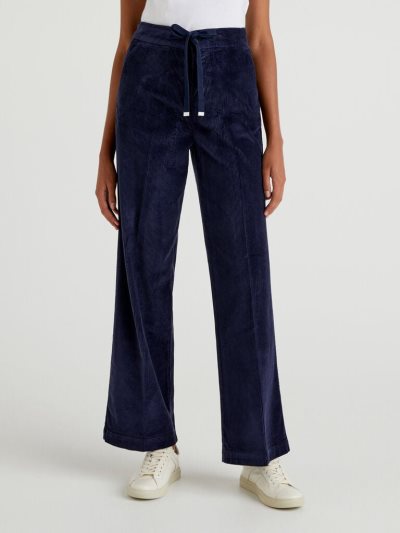Dark Blue Women's Benetton Wide Velvet Trousers | AU878425