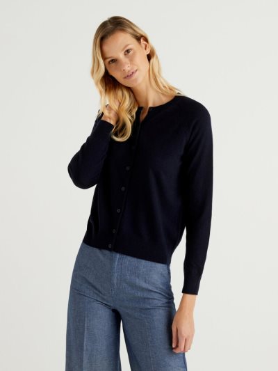 Dark Blue Women's Benetton Wool Blend Cardigan | AU633962