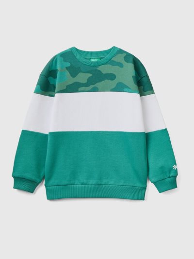 Dark Green Kids' Benetton Color Block Camouflage Print Sweatshirt | AU673425