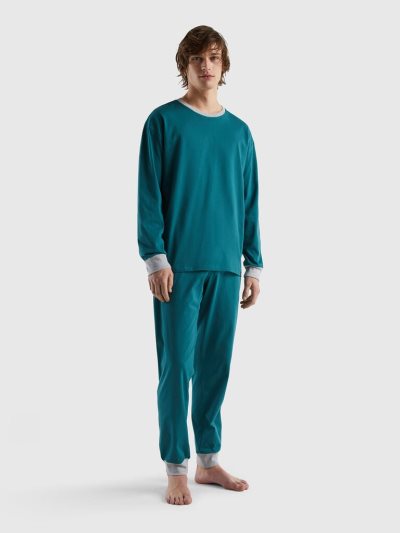 Dark Green Men's Benetton Pouch 100% Cotton Pyjamas | AU546241