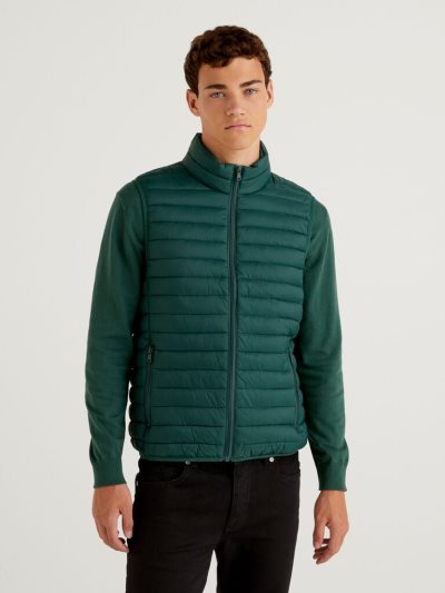 Dark Green Men's Benetton Sleeveless Slim Fit Padded Vest | AU766137