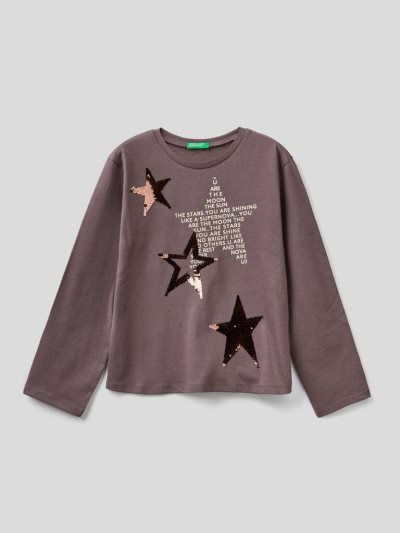 Dark Grey Kids' Benetton 100% Cotton Sequins Long Sleeve T-shirts | AU354581