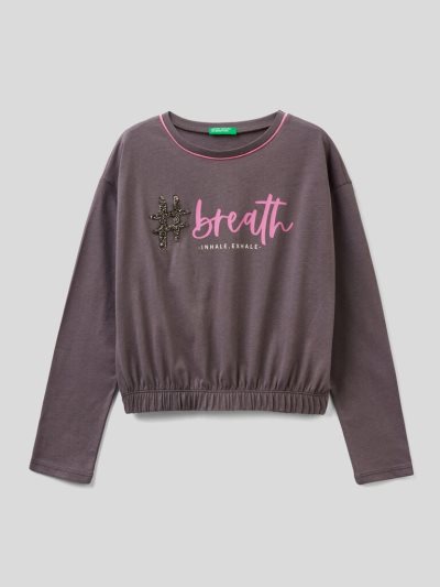 Dark Grey Kids' Benetton Jeweled Details Long Sleeve T-shirts | AU349343