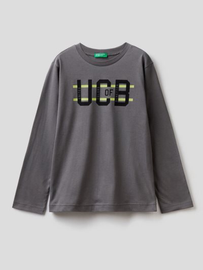 Dark Grey Kids' Benetton Long Sleeve Organic Cotton T Shirts | AU798357