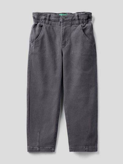 Dark Grey Kids' Benetton Paperbag Organic Cotton Trousers | AU960152