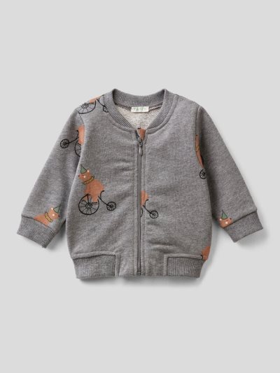 Dark Grey Kids' Benetton Patterned Pure Organic Cotton Sweatshirt | AU829734