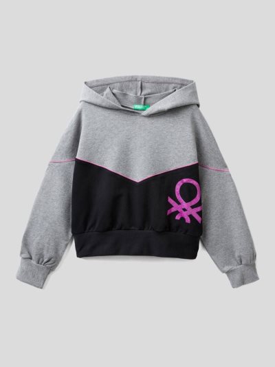 Dark Grey Kids' Benetton Warm Color Block Hoodie | AU174839