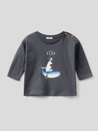 Dark Grey Kids' Benetton Warm Organic Cotton Print T Shirts | AU391020