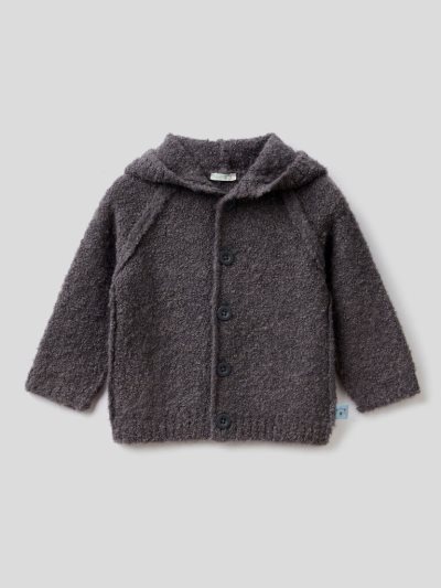 Dark Grey Kids' Benetton Wool Blend Hood Cardigan | AU032109