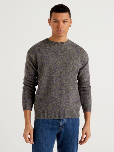 Dark Grey Men's Benetton Crew Neck Pure Shetland Wool Sweaters | AU633235