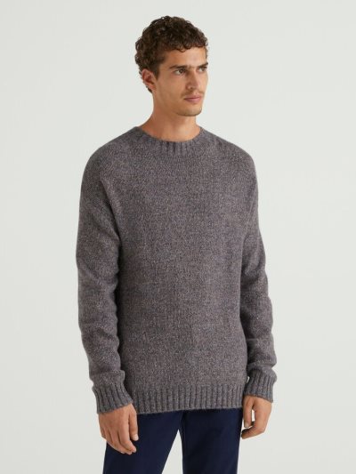 Dark Grey Men's Benetton Crew Neck Wool Blend Sweaters | AU683076