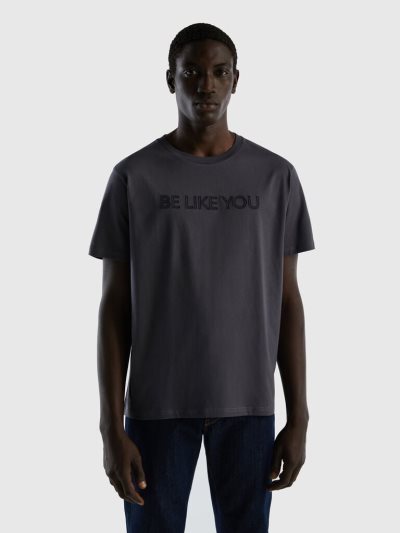 Dark Grey Men's Benetton Embroidered Slogan Short Sleeve T-shirts | AU735792