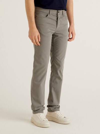 Dark Grey Men's Benetton Five Pocket Stretch Cotton Trousers | AU398566