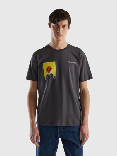 Dark Grey Men's Benetton Photo Print Short Sleeve T-shirts | AU537583