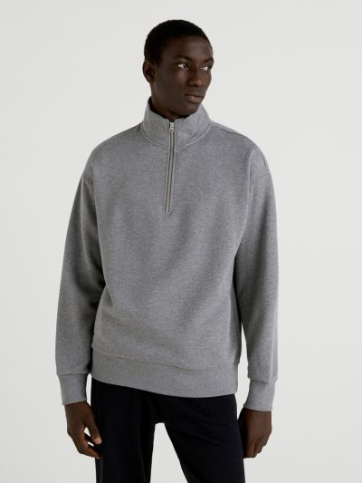 Dark Grey Men's Benetton Warm High Neck Zip Sweatshirt | AU043779