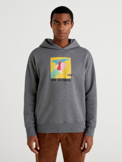 Dark Grey Men's Benetton Warm Vintage Print Hoodie | AU020102