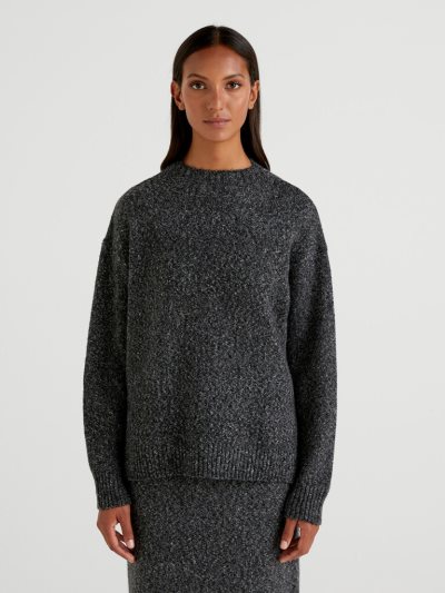 Dark Grey Women's Benetton Boxy Fit Bouclé Wool Blend High Neck Sweaters | AU142357