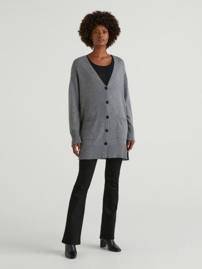 Dark Grey Women's Benetton Long Slits Cardigan | AU697813