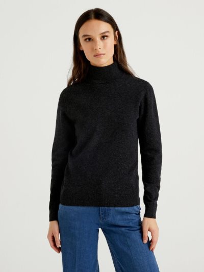 Dark Grey Women's Benetton Pure Merino Wool Turtleneck High Neck Sweaters | AU727456