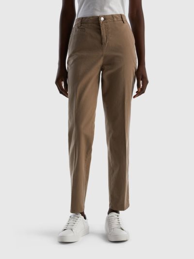 Dove Grey Women's Benetton Dove Gray Slim Fit Cotton Chinos | AU891133