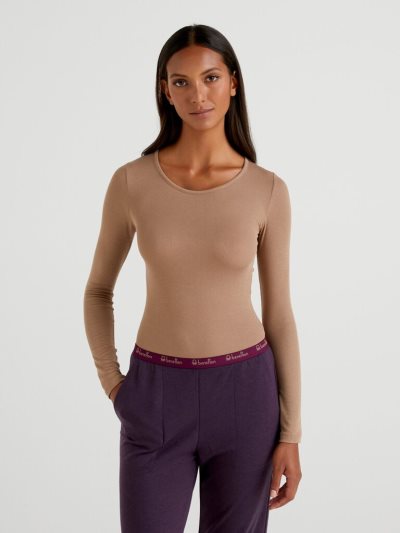 Dove Grey Women's Benetton Thin Ribbed Long Sleeve Bodysuits | AU604588