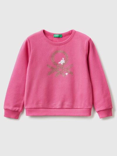 Fuchsia Kids' Benetton Organic Cotton Glittery Print Sweatshirt | AU320146