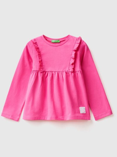 Fuchsia Kids' Benetton Stretch Cotton Ruffles Long Sleeve T-shirts | AU122030