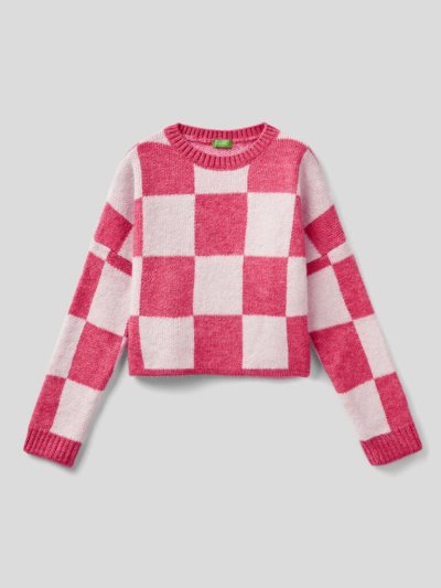 Fuchsia Kids' Benetton Two-tone Check Sweaters | AU577216