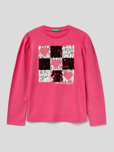 Fuchsia Kids' Benetton Warm Print And Sequins Long Sleeve T-shirts | AU745792