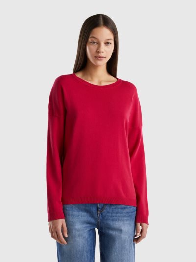 Fuchsia Women's Benetton Cotton Round Neck Sweaters | AU651979