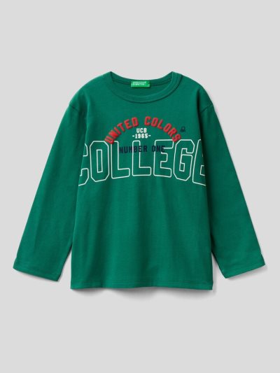 Green Kids' Benetton Crew Neck Warm Cotton Long Sleeve T-shirts | AU424480