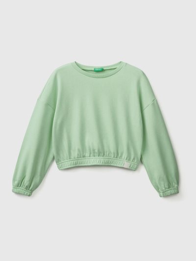 Green Kids' Benetton Cropped Recycled Fabric Sweatshirt | AU279449