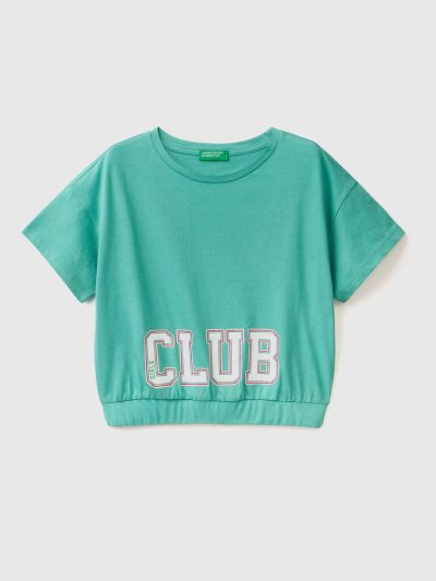 Green Kids' Benetton Print And Glitter Short Sleeve T-shirts | AU648346