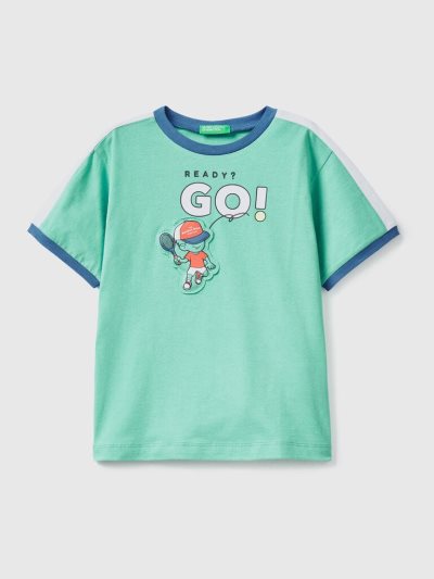 Green Kids' Benetton Print And Patch Short Sleeve T-shirts | AU799074
