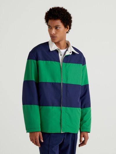 Green Men's Benetton Striped Collar Light Jackets | AU797186