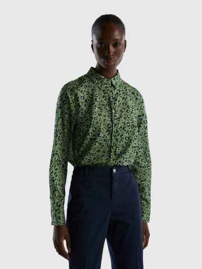 Green Women's Benetton 100% Cotton Patterned Shirts | AU809832
