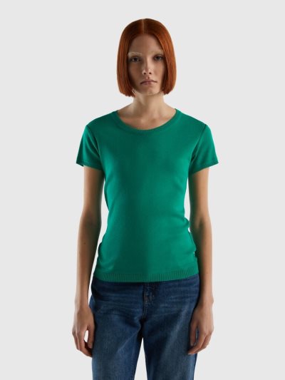 Green Women's Benetton 100% Cotton Short Sleeve Sweaters | AU794797