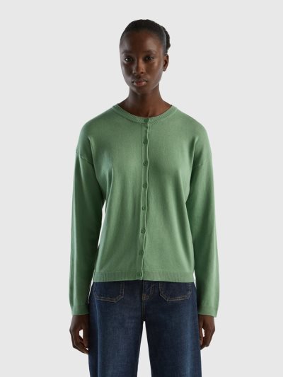 Green Women's Benetton Buttons Crew Neck Cardigan | AU817176